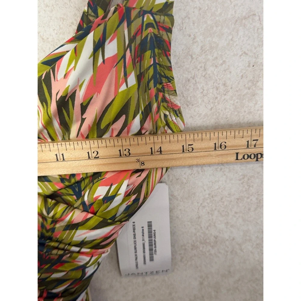 Jantzen Jungle Palm Surplice One Piece Swimsuit Size 6 Green Pink Tropical Beach